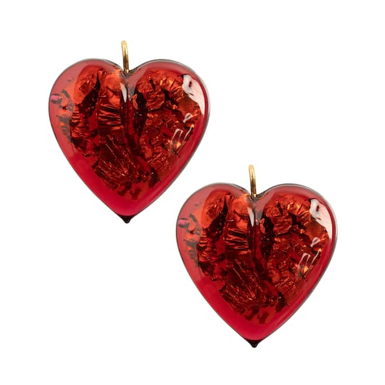 John Bead Lampwork Czech Glass Heart Pendants, 2ct.